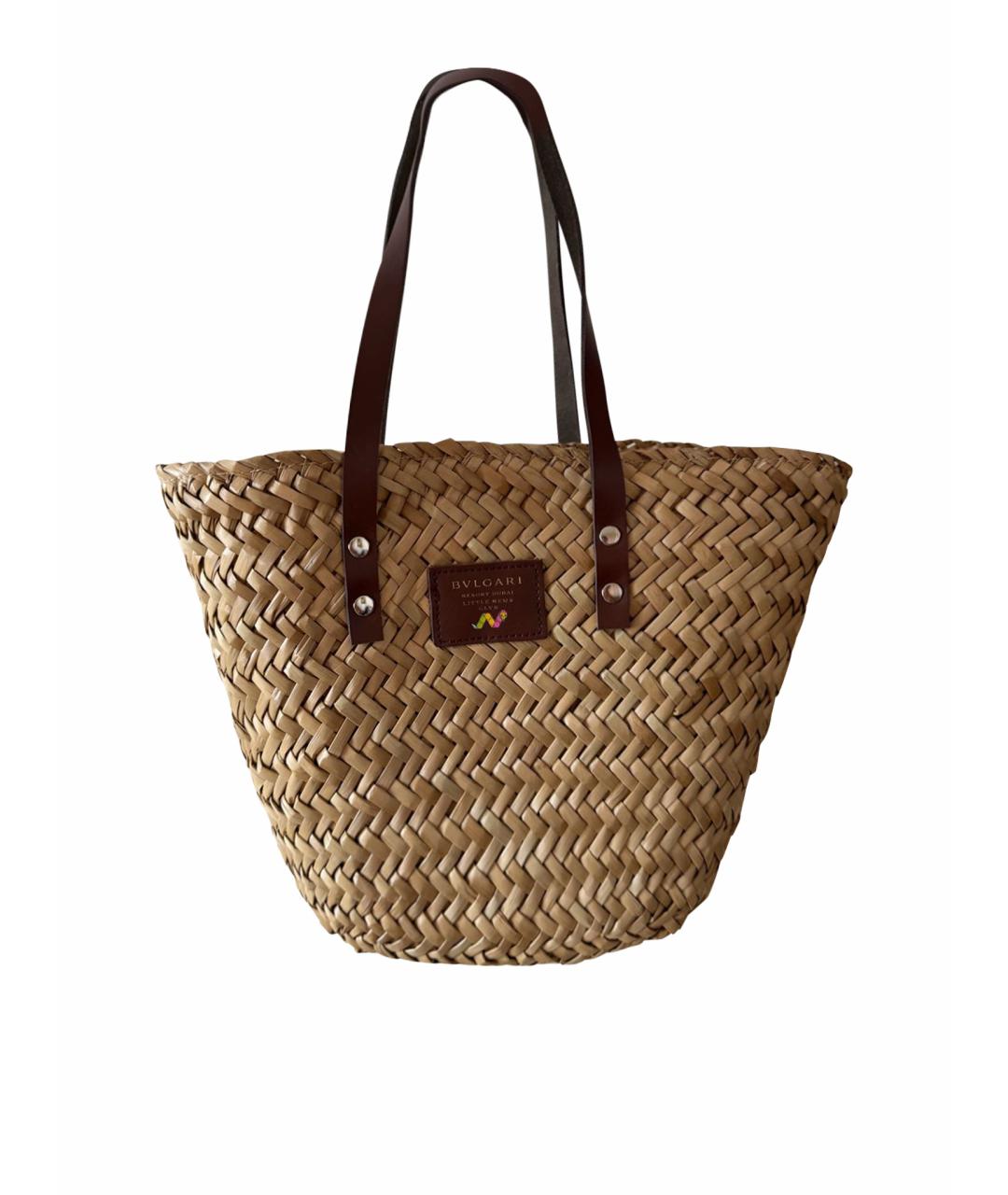 BVLGARI Бежевая пелетеная пляжная сумка, фото 1