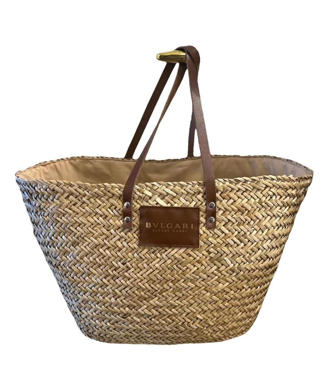 BVLGARI Бежевая пелетеная пляжная сумка, фото 7