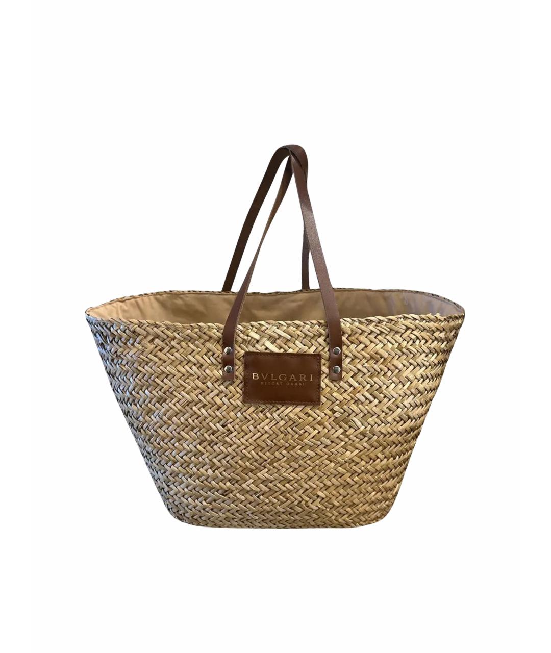 BVLGARI Бежевая пелетеная пляжная сумка, фото 1
