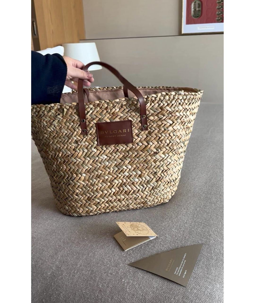 BVLGARI Бежевая пелетеная пляжная сумка, фото 2