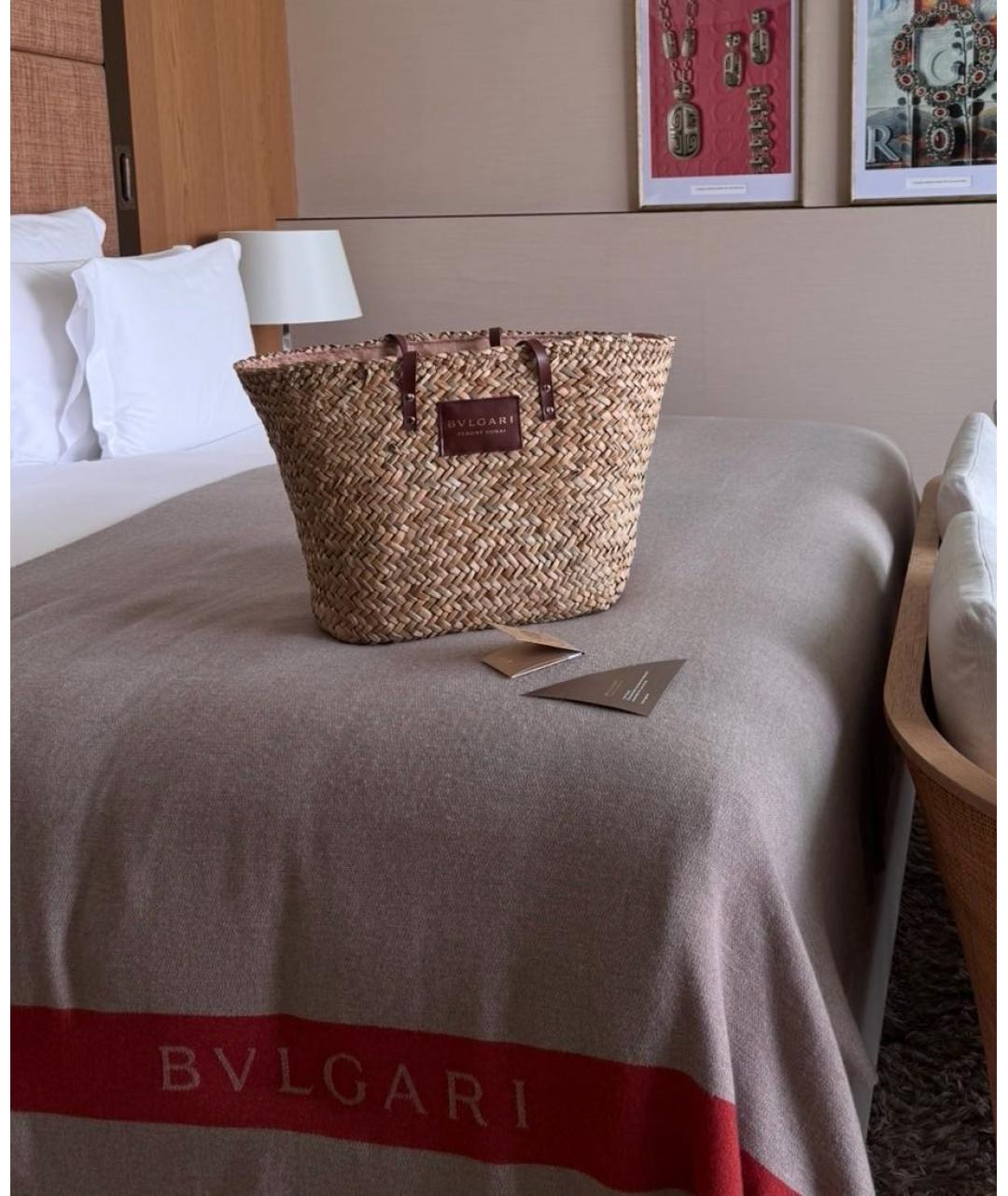 BVLGARI Бежевая пелетеная пляжная сумка, фото 4