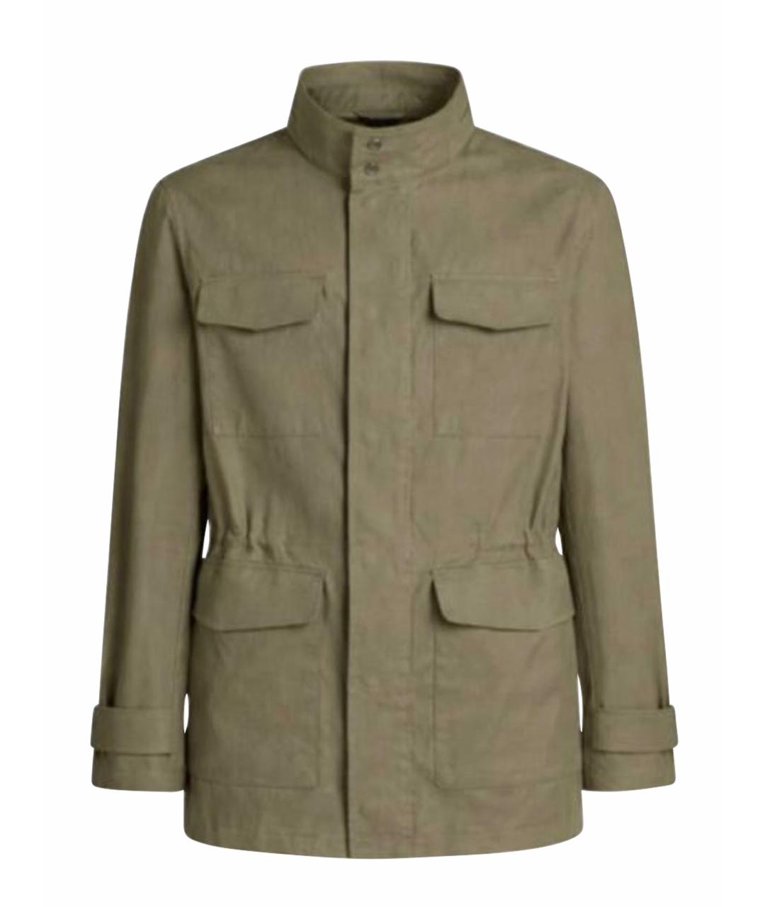 KITON Хаки льняная куртка, фото 1