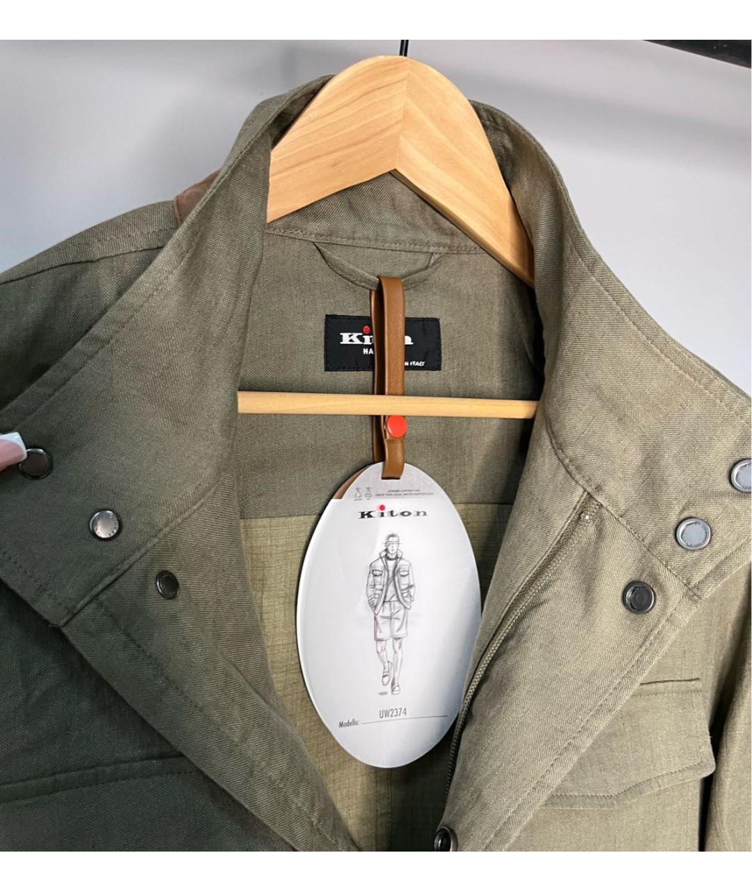 KITON Хаки льняная куртка, фото 3