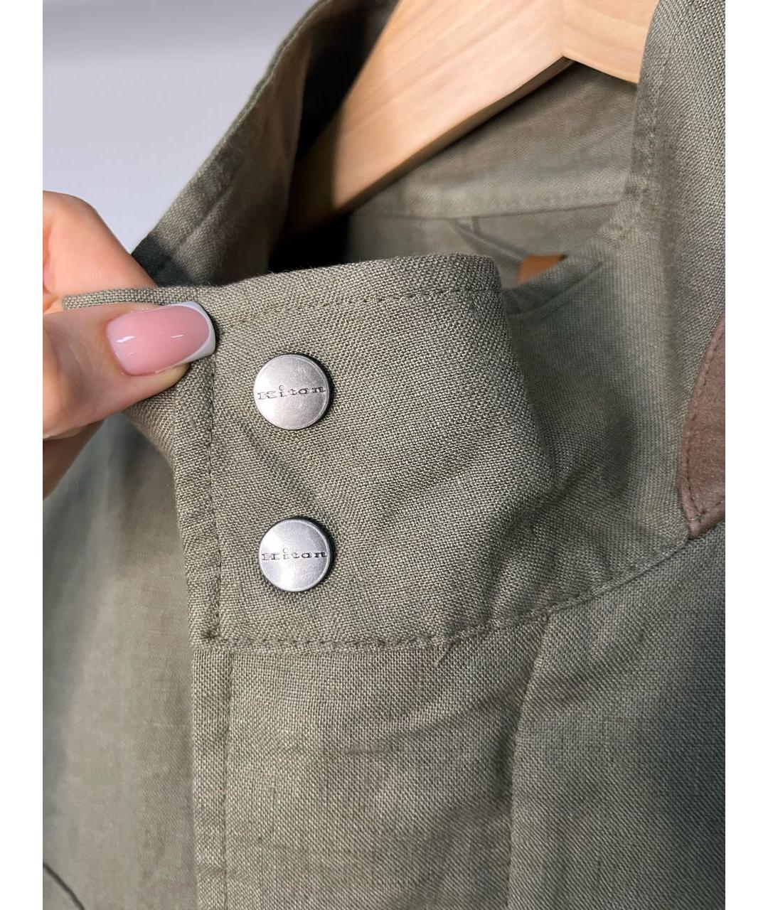 KITON Хаки льняная куртка, фото 4