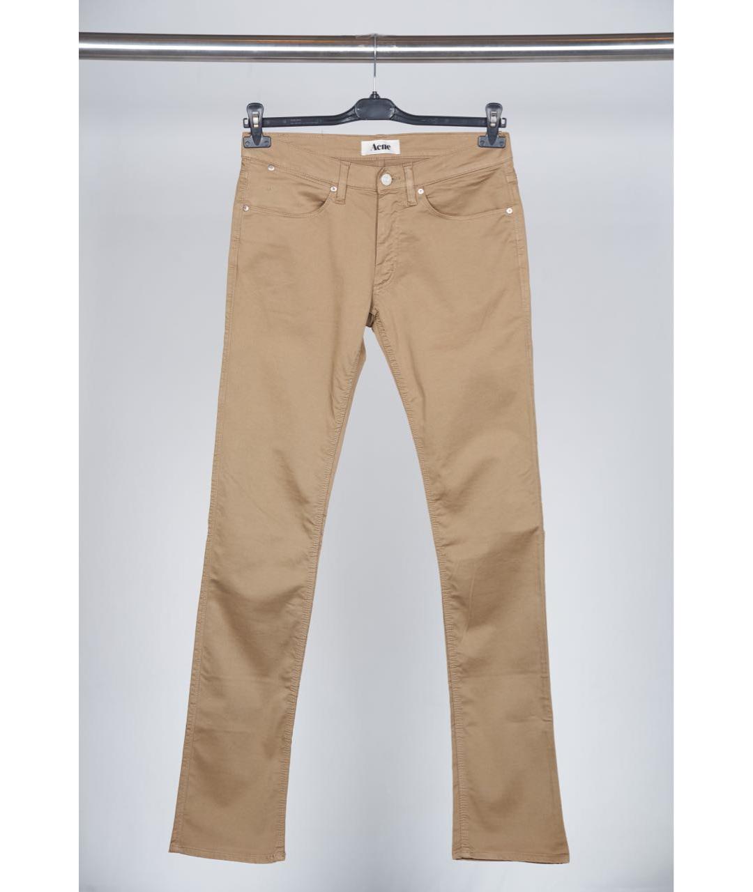 ACNE STUDIOS Бежевые хлопко-эластановые повседневные брюки, фото 4