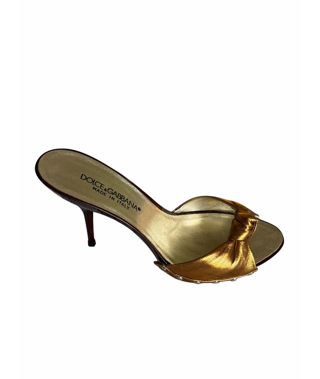 DOLCE&GABBANA Золотые кожаные сабо, фото 1