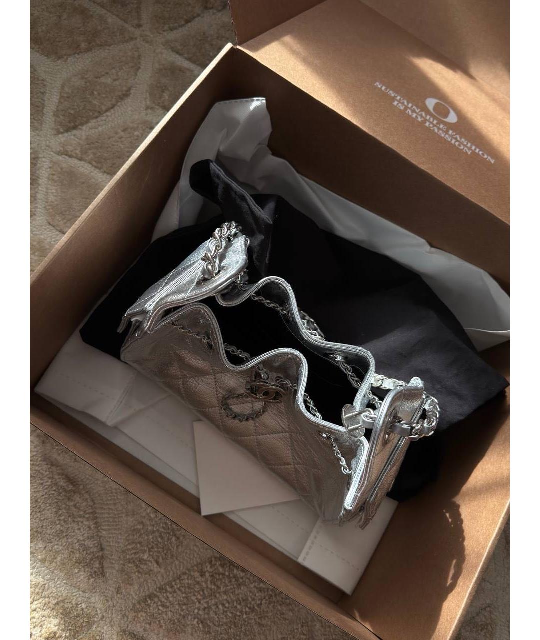 CHANEL Серебряная кожаная сумка через плечо, фото 4