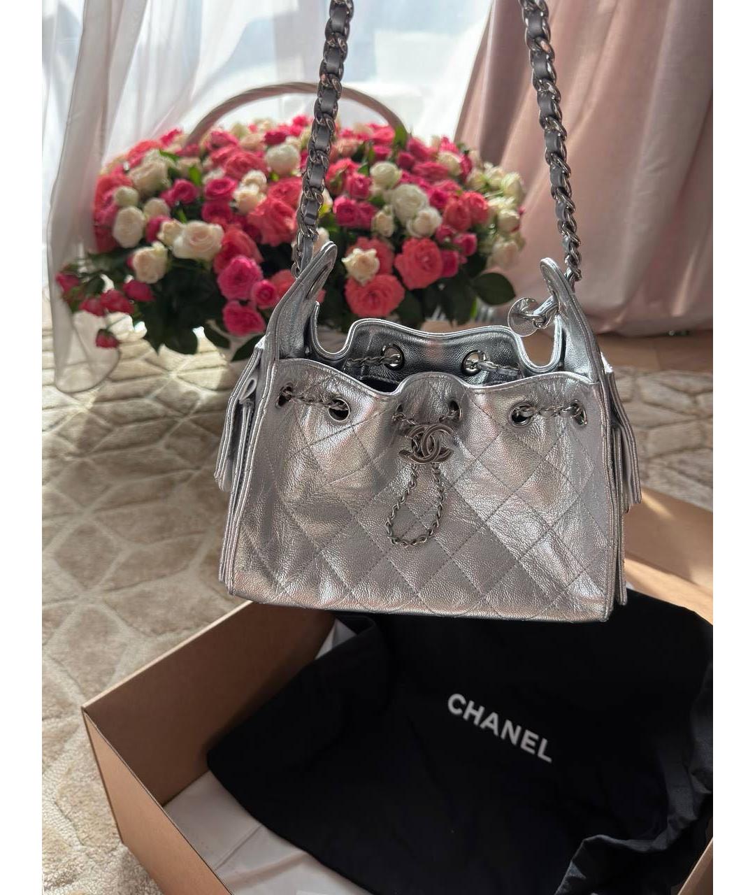 CHANEL Серебряная кожаная сумка через плечо, фото 7