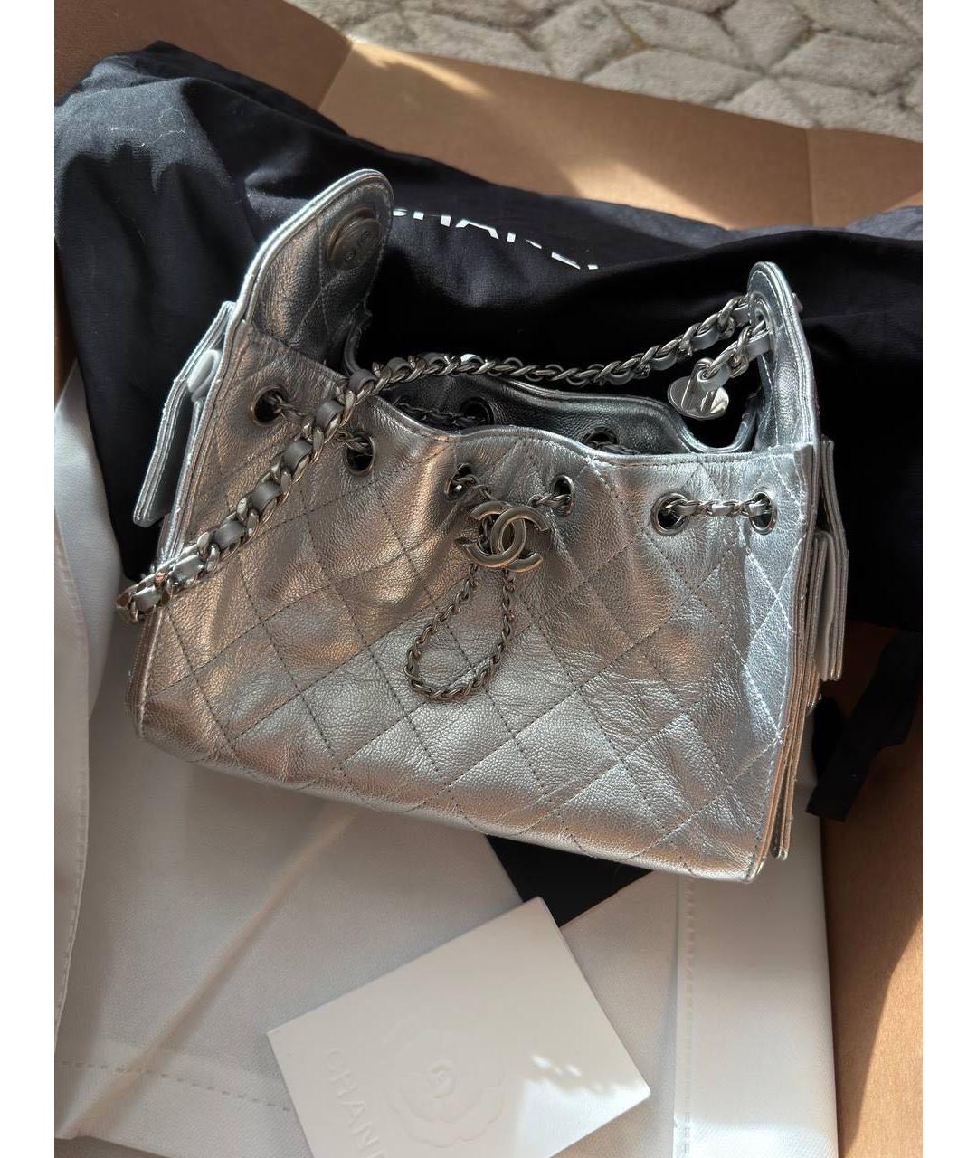 CHANEL Серебряная кожаная сумка через плечо, фото 8