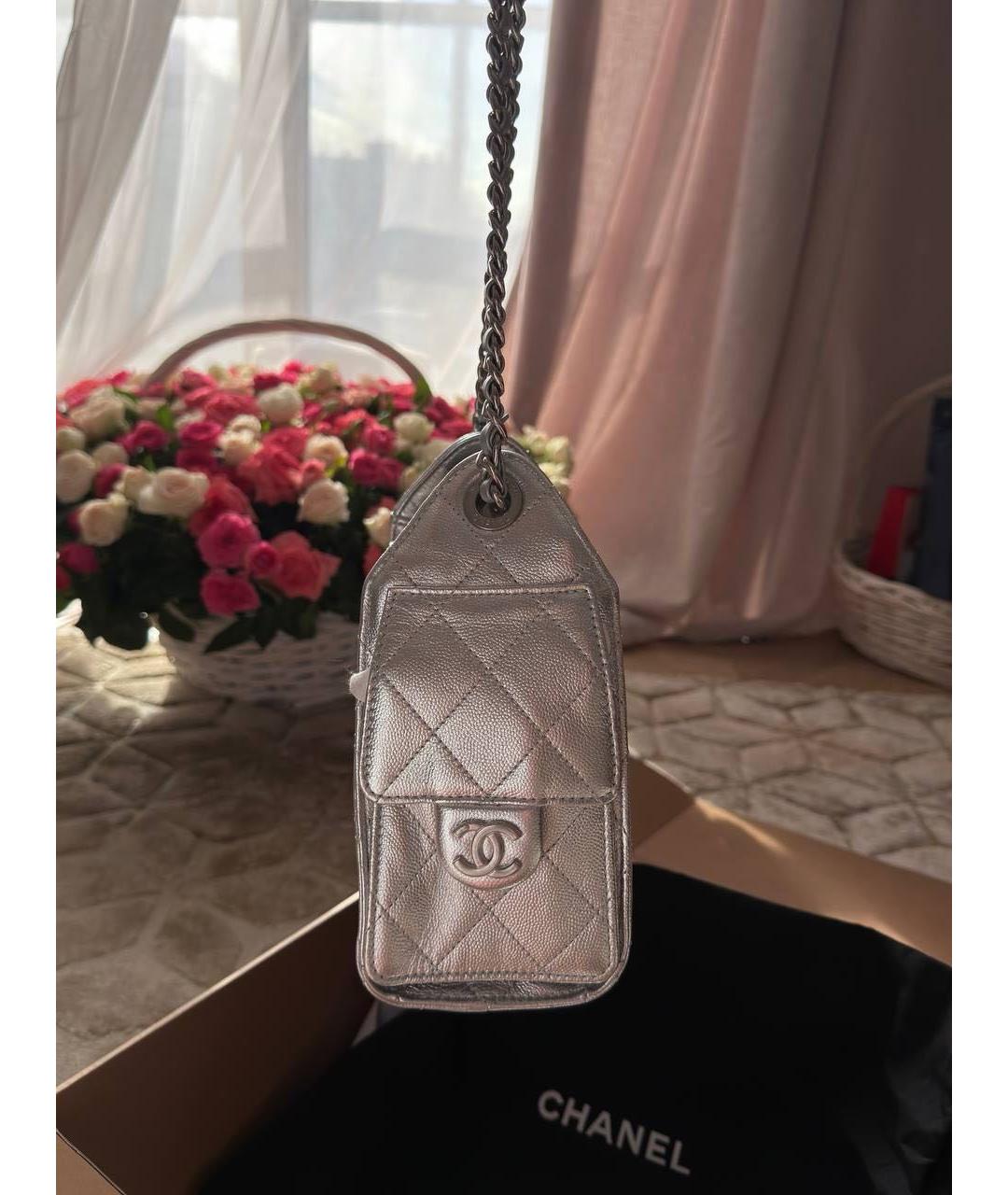 CHANEL Серебряная кожаная сумка через плечо, фото 5