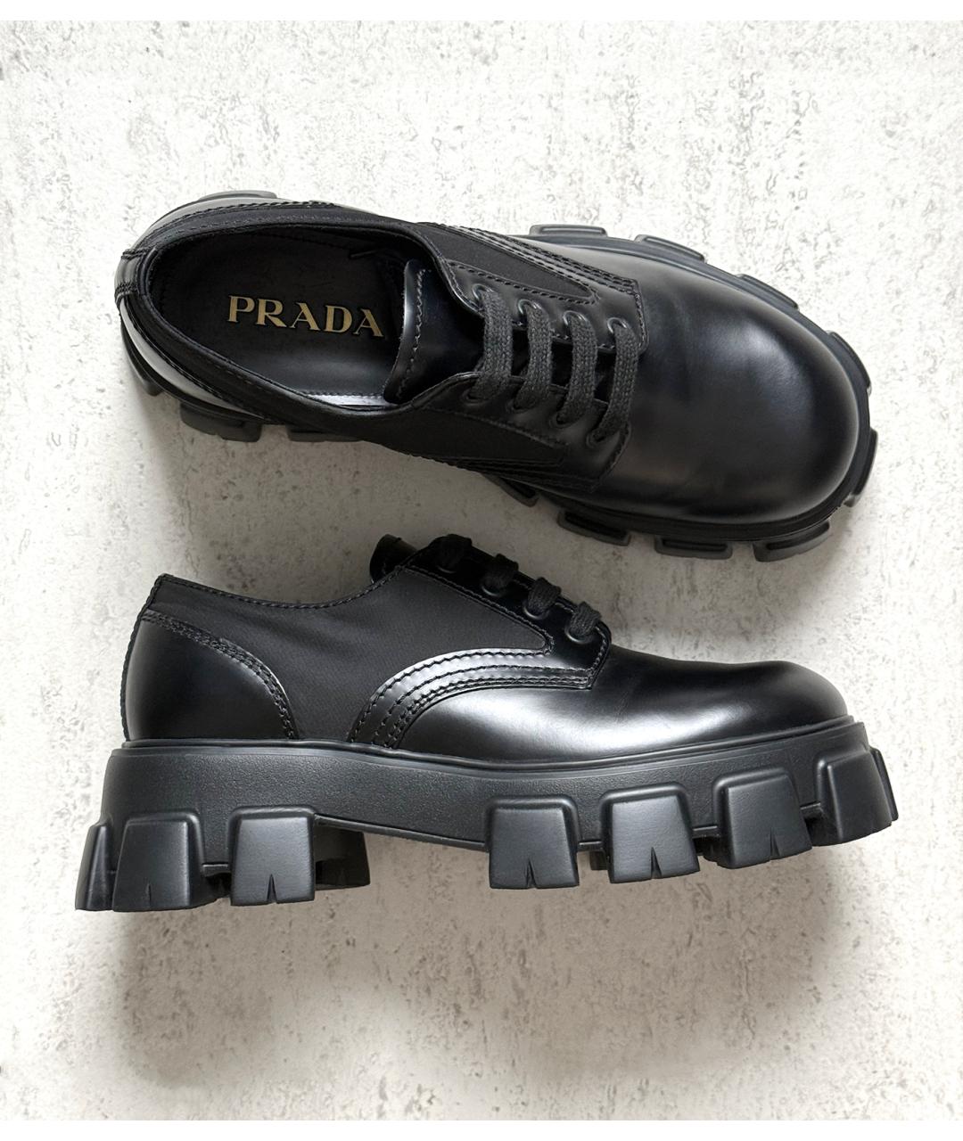 PRADA Черные кожаные низкие ботинки, фото 2