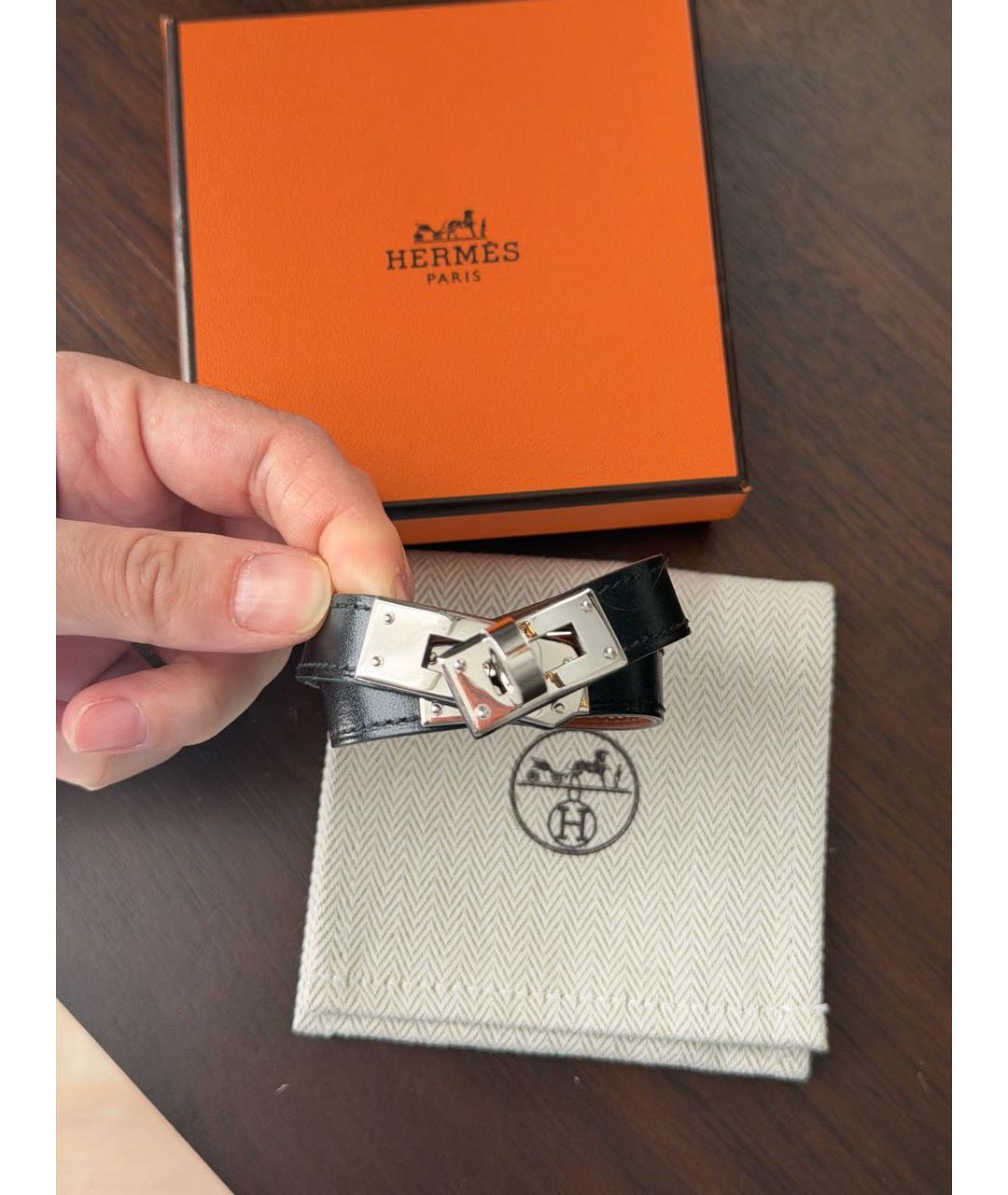 HERMES Черный кожаный браслет, фото 5