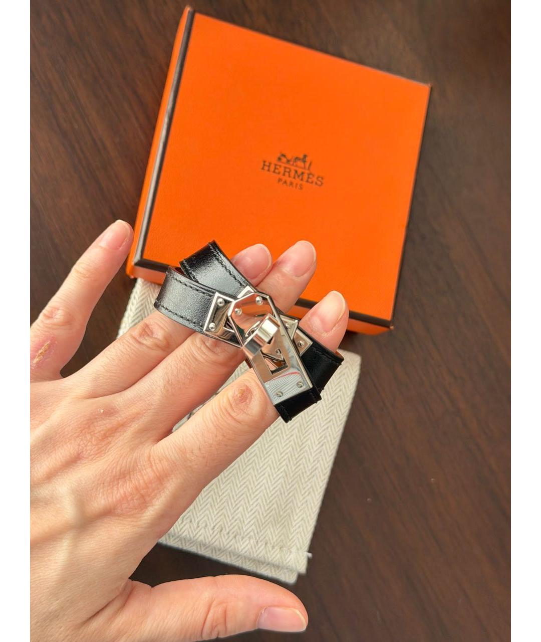 HERMES Черный кожаный браслет, фото 4