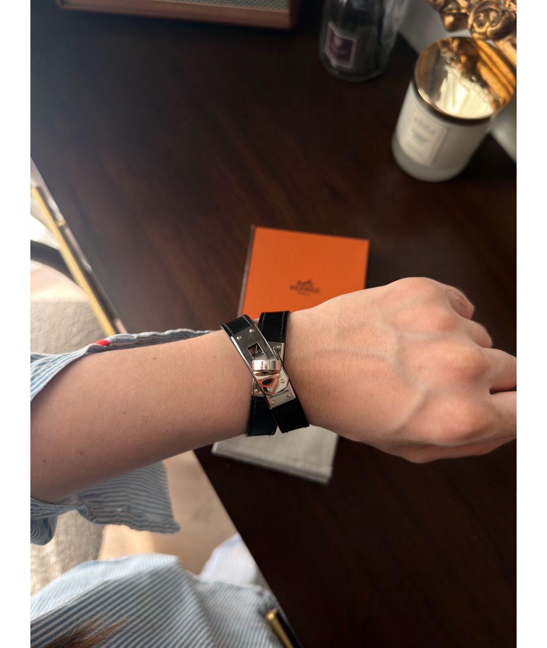 HERMES Черный кожаный браслет, фото 2