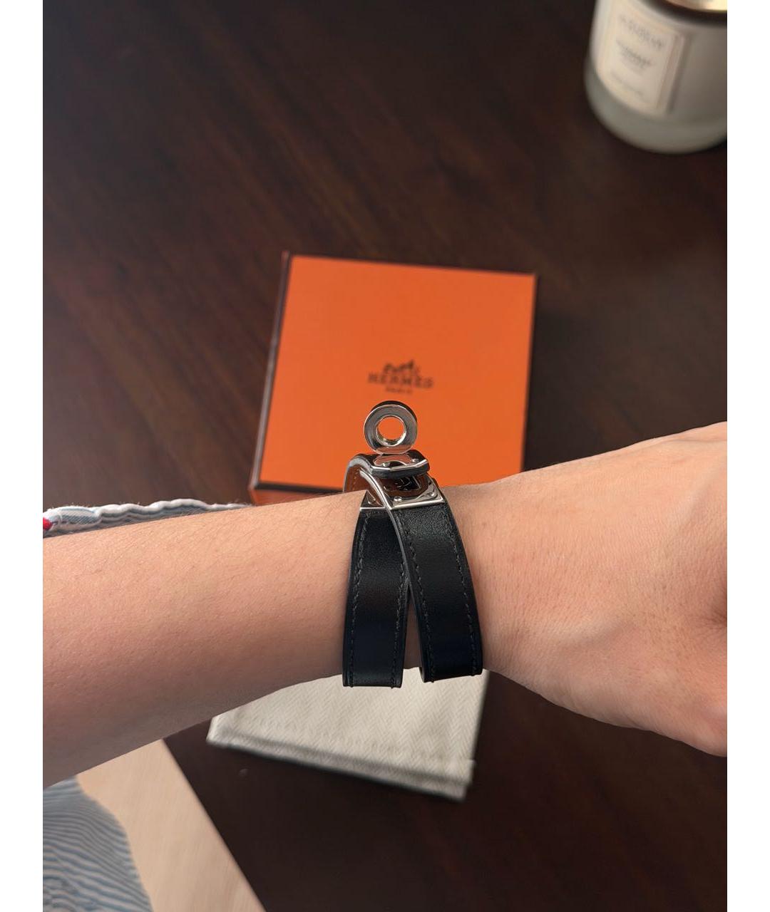 HERMES Черный кожаный браслет, фото 3