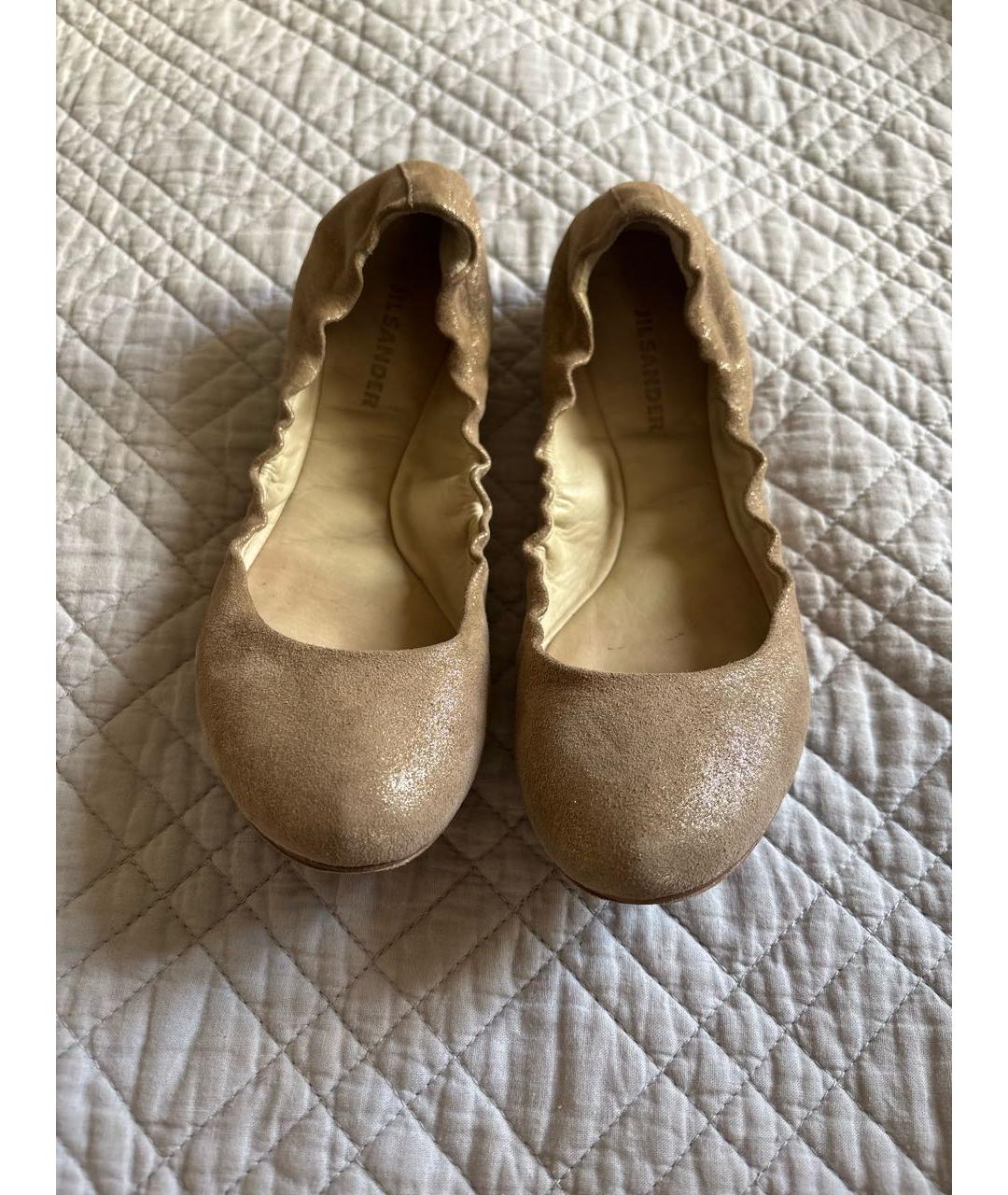 JIL SANDER Бежевые нубуковые балетки, фото 2