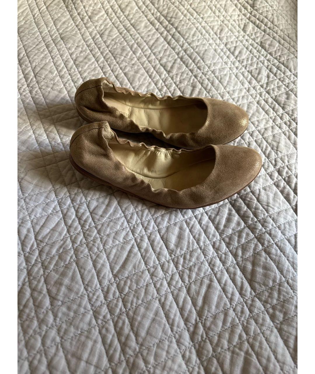 JIL SANDER Бежевые нубуковые балетки, фото 5