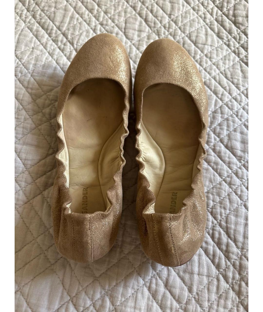 JIL SANDER Бежевые нубуковые балетки, фото 3