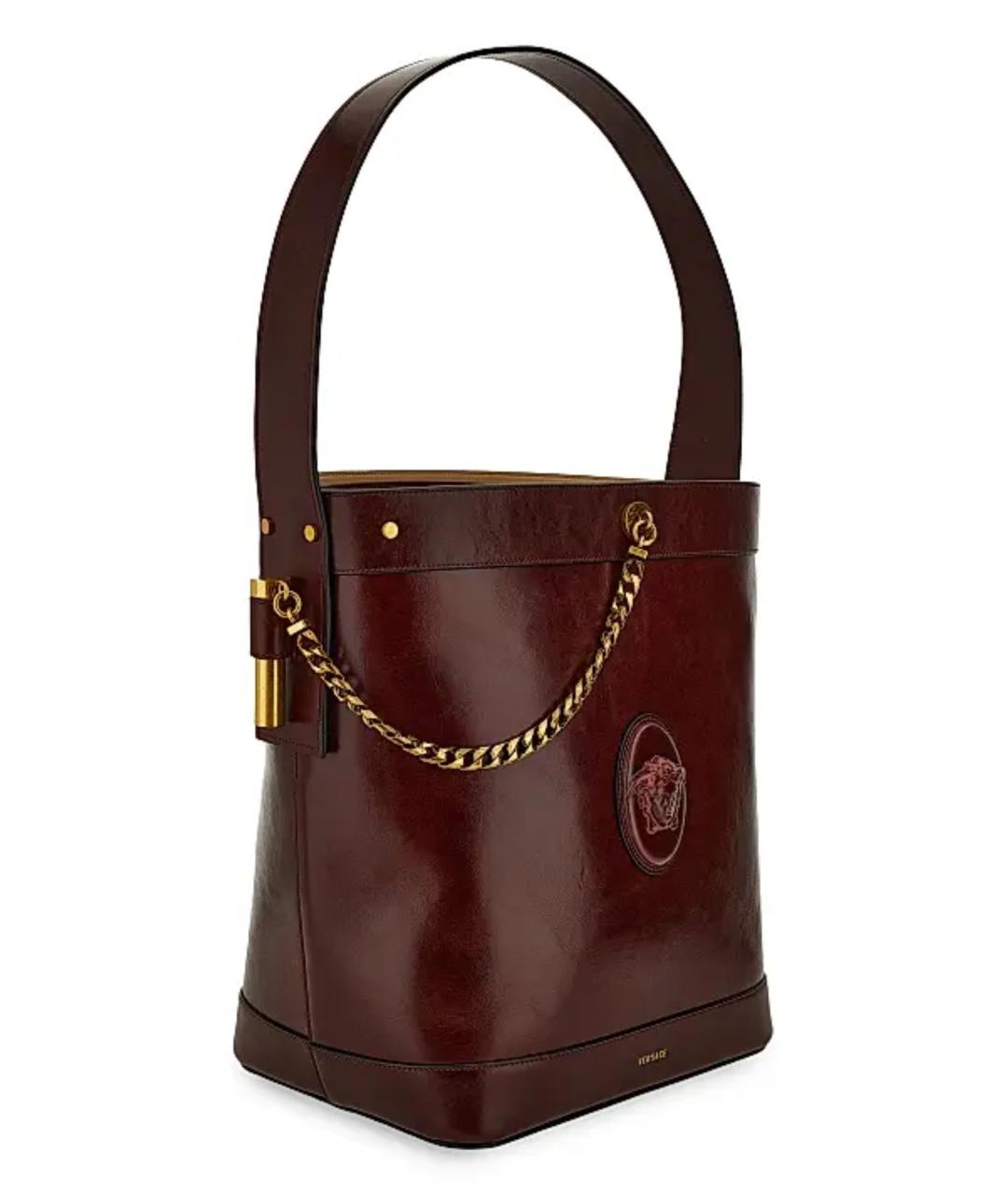 VERSACE Бордовая кожаная сумка с короткими ручками, фото 3