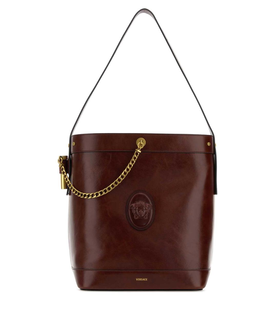VERSACE Бордовая кожаная сумка с короткими ручками, фото 1