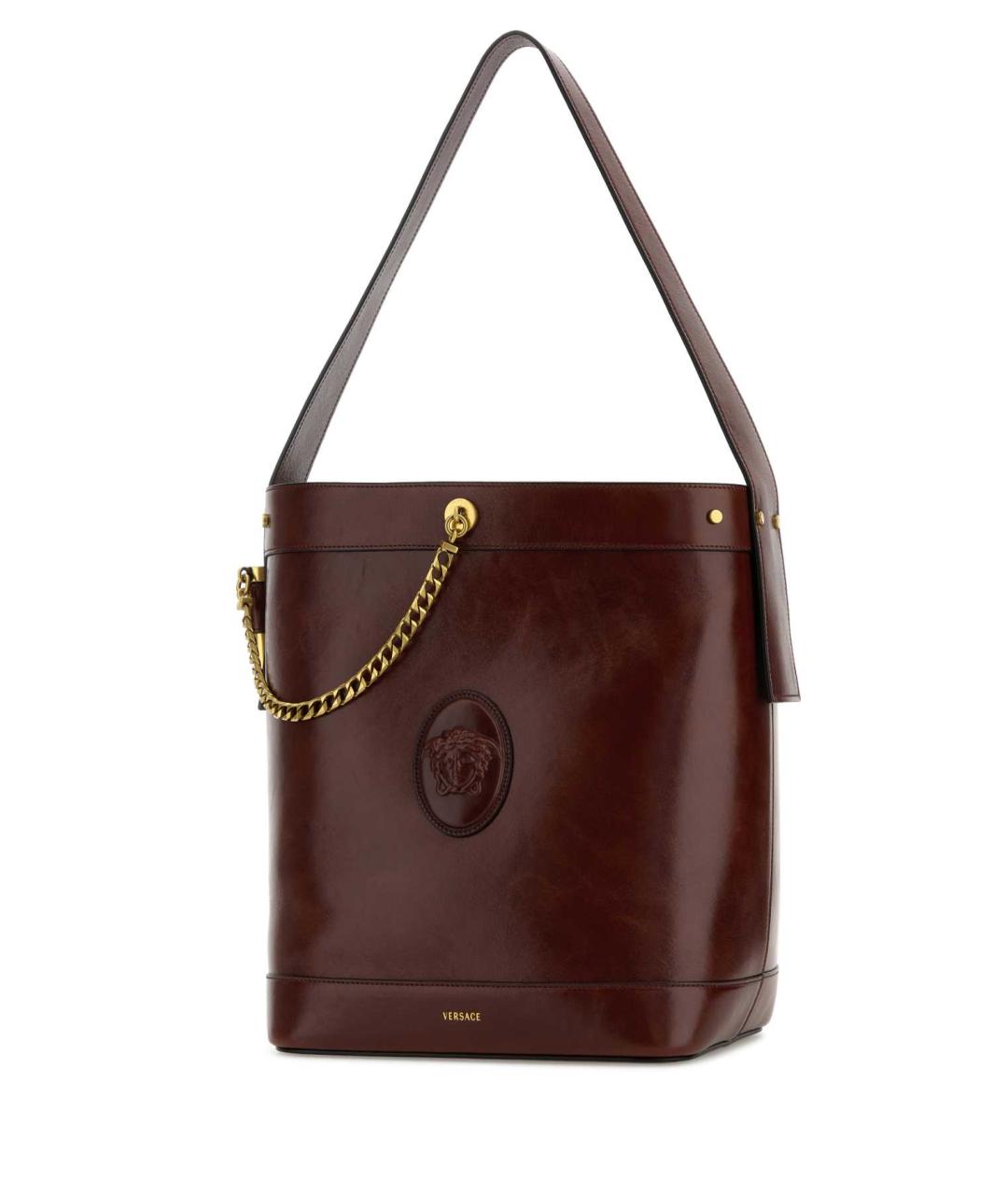 VERSACE Бордовая кожаная сумка с короткими ручками, фото 2
