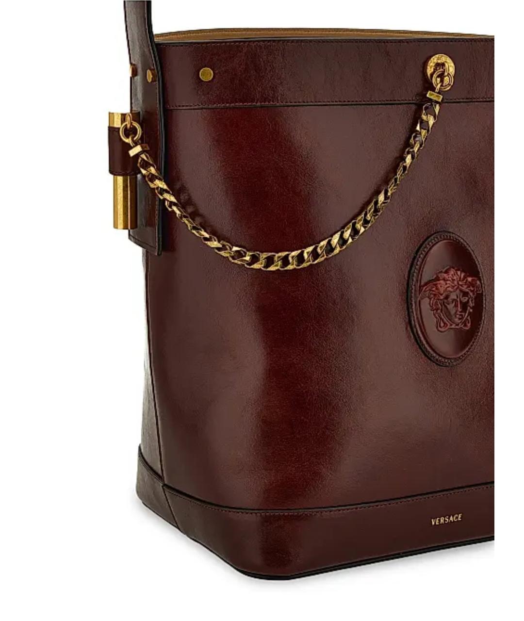 VERSACE Бордовая кожаная сумка с короткими ручками, фото 4