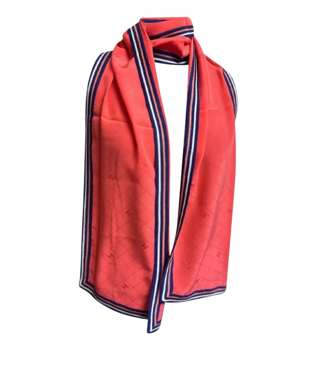CHANEL Коралловый шелковый шарф, фото 1