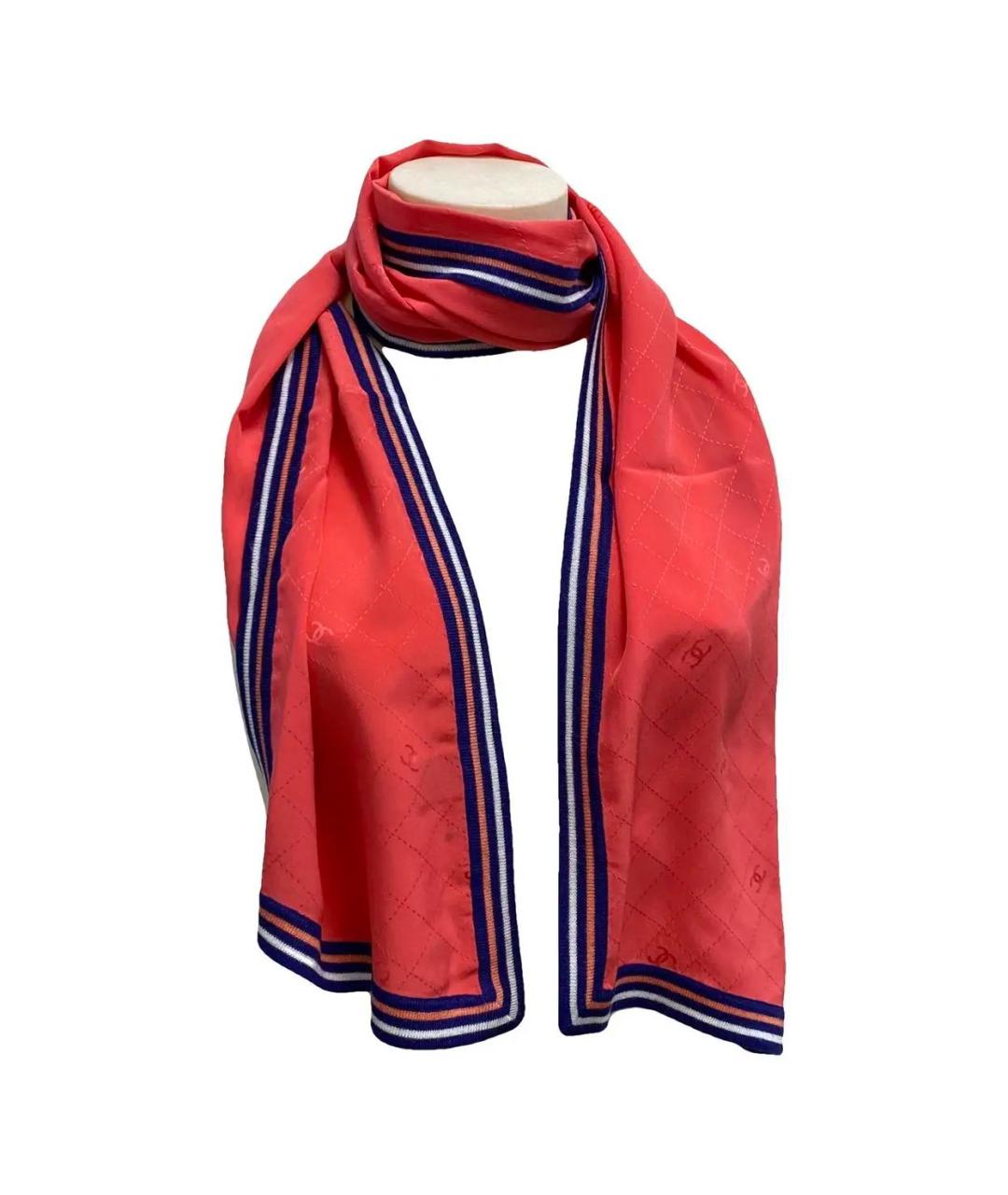 CHANEL Коралловый шелковый шарф, фото 2