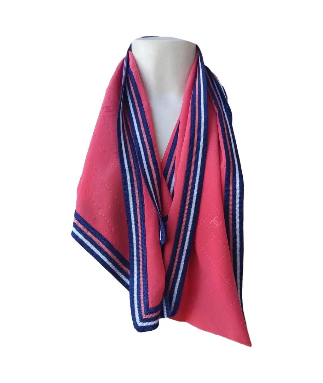 CHANEL Коралловый шелковый шарф, фото 4