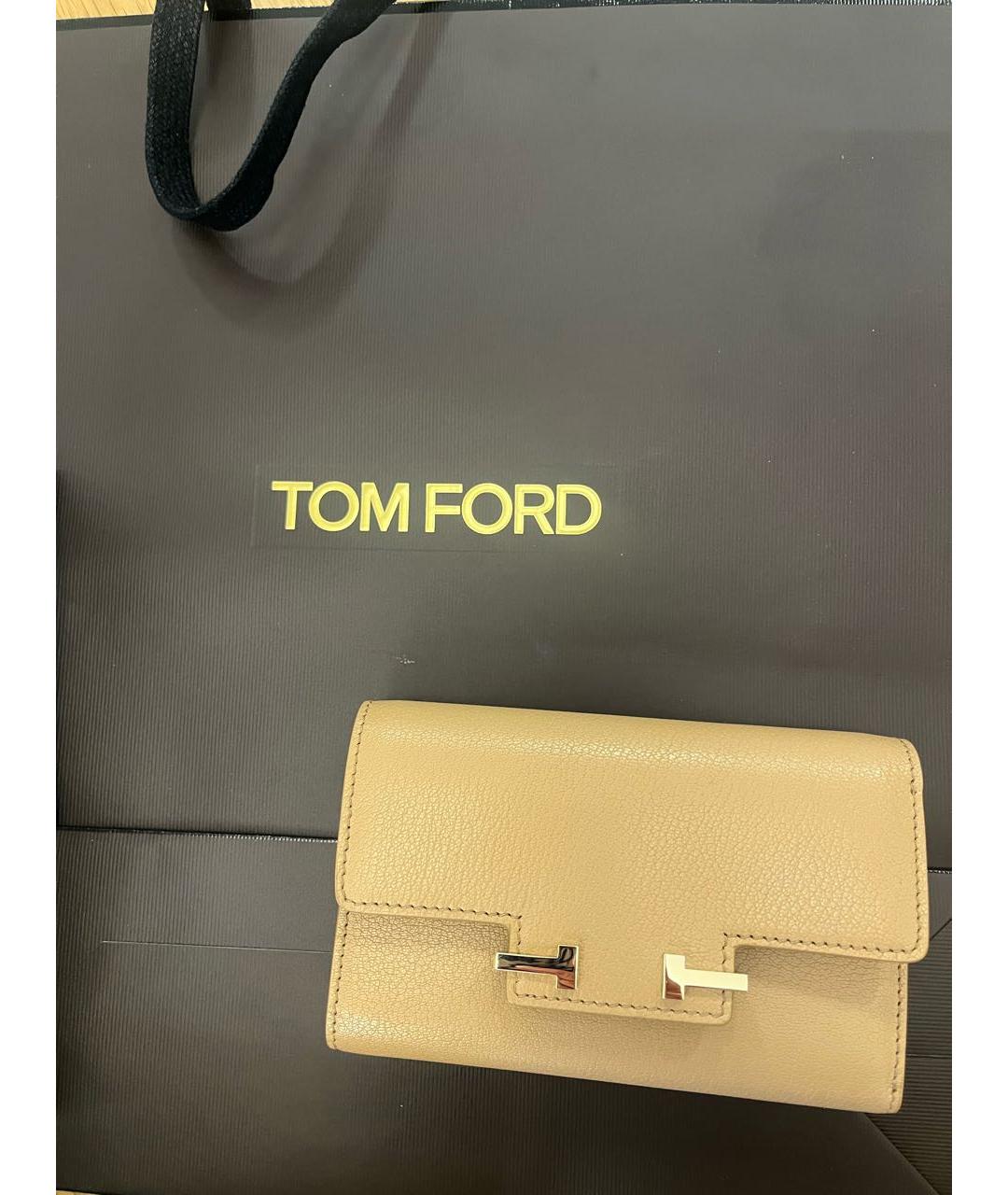TOM FORD Бежевый кожаный кошелек, фото 5