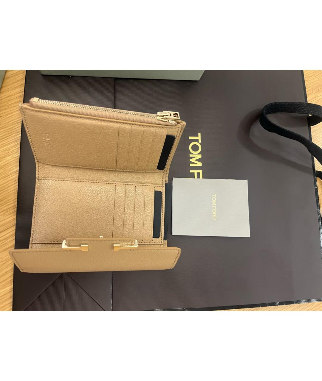TOM FORD Бежевый кожаный кошелек, фото 3