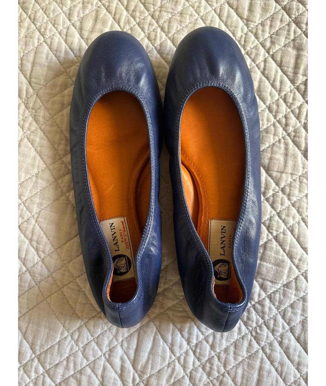 LANVIN Синие кожаные балетки, фото 3
