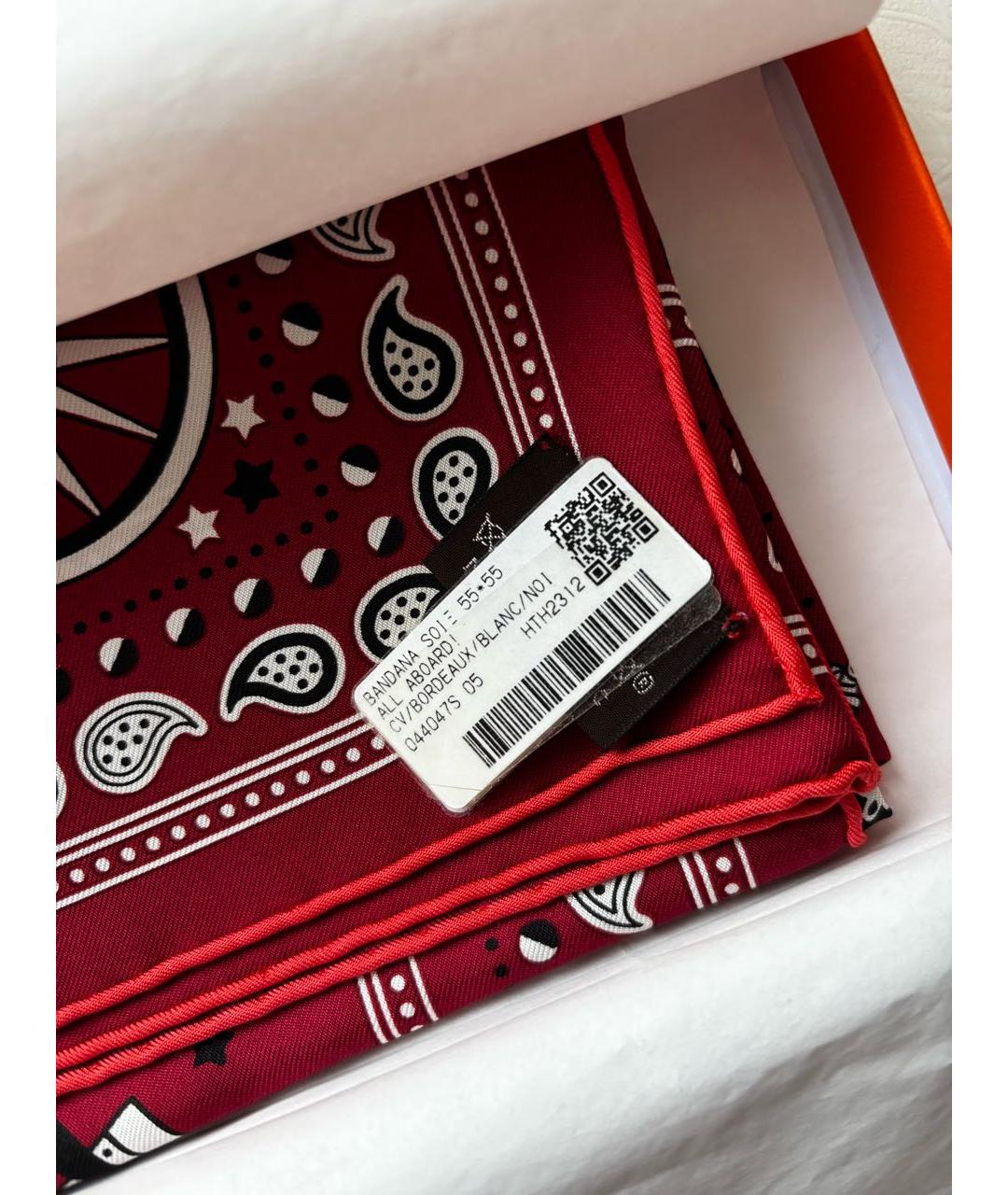 HERMES Бордовый шелковый платок, фото 3