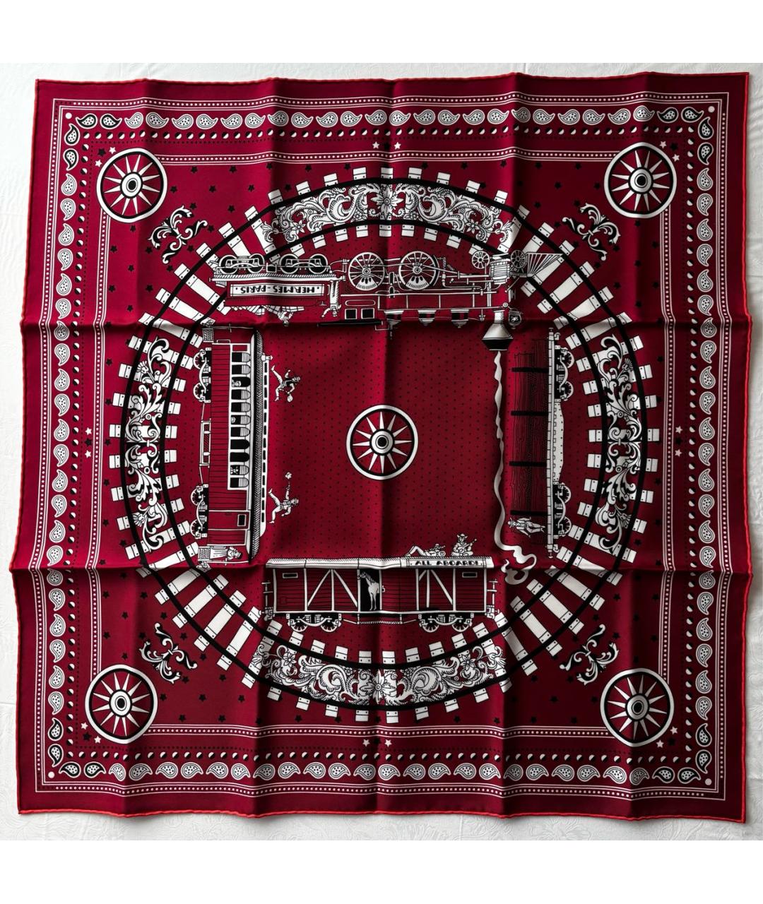 HERMES Бордовый шелковый платок, фото 6