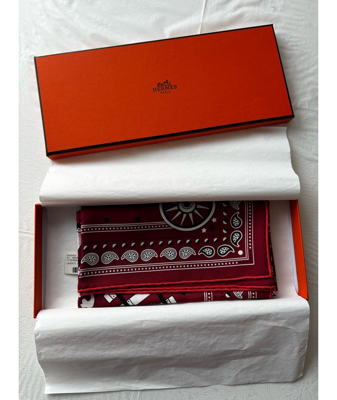 HERMES Бордовый шелковый платок, фото 4