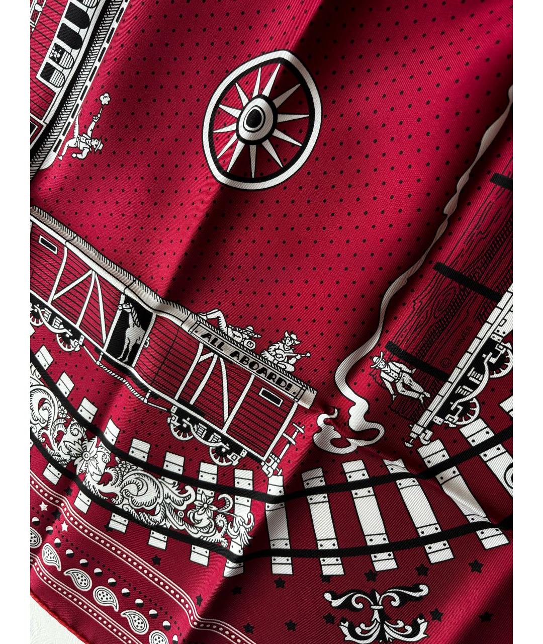 HERMES Бордовый шелковый платок, фото 5