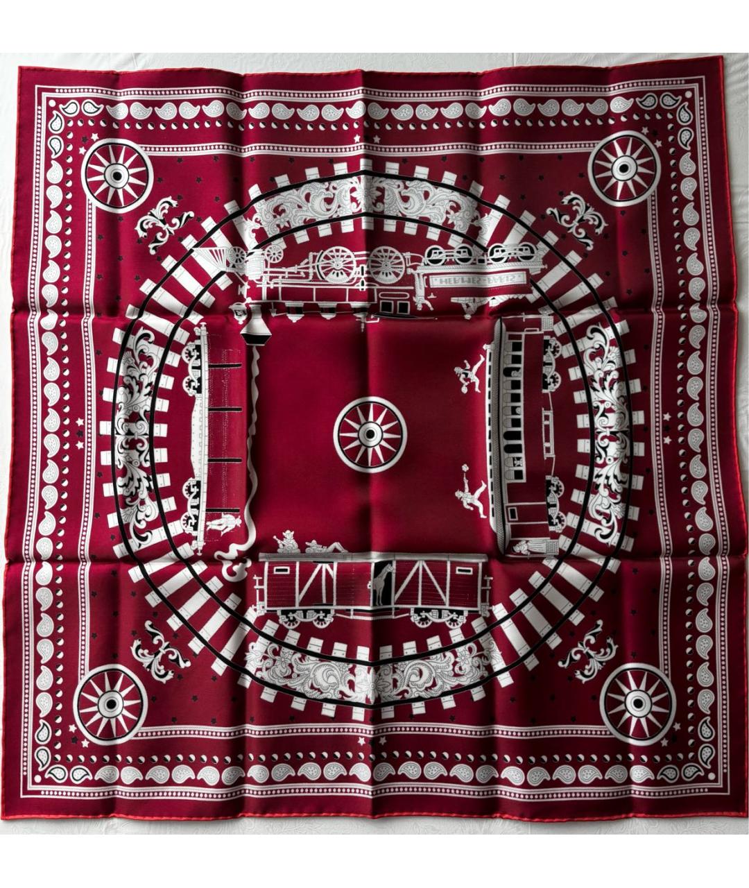 HERMES Бордовый шелковый платок, фото 2