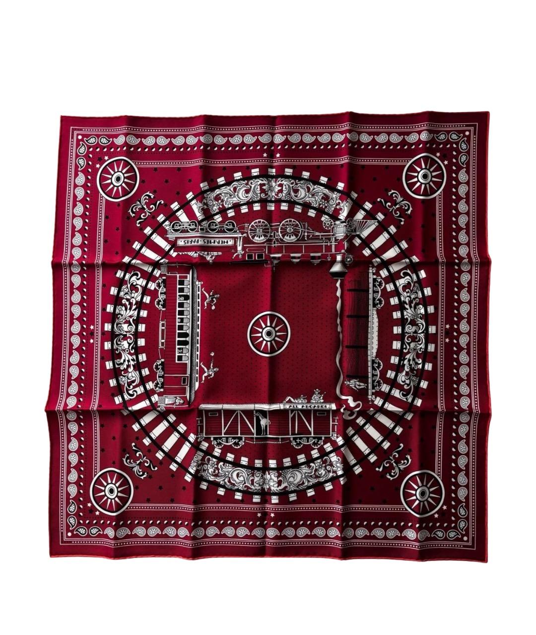 HERMES Бордовый шелковый платок, фото 1