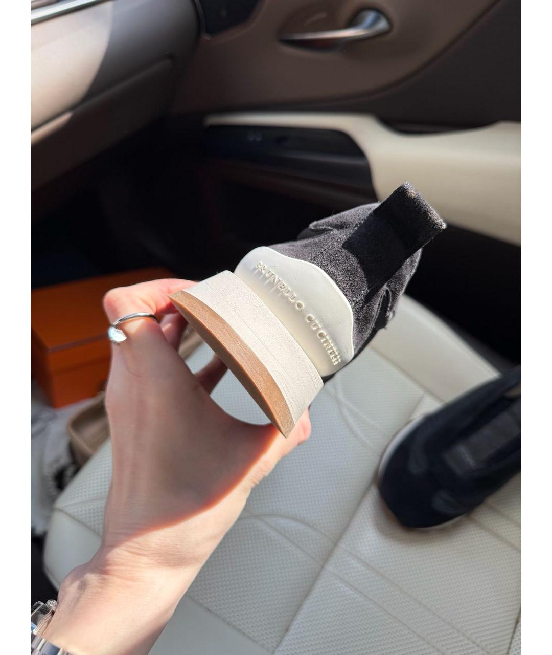 BRUNELLO CUCINELLI Черные замшевые низкие кроссовки / кеды, фото 4