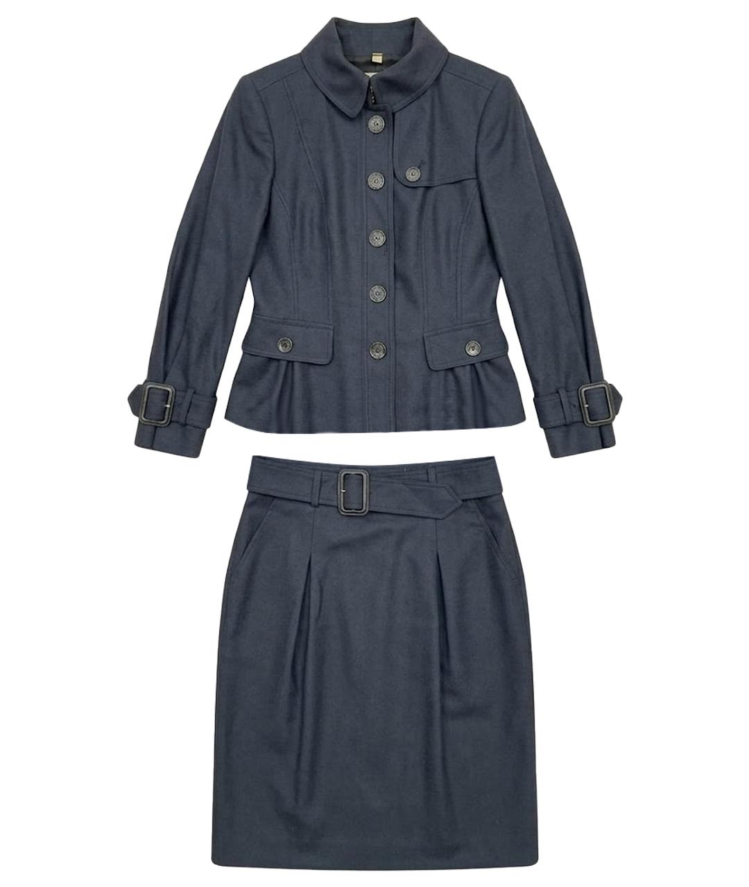 BURBERRY Темно-синий шерстяной костюм с юбками, фото 1