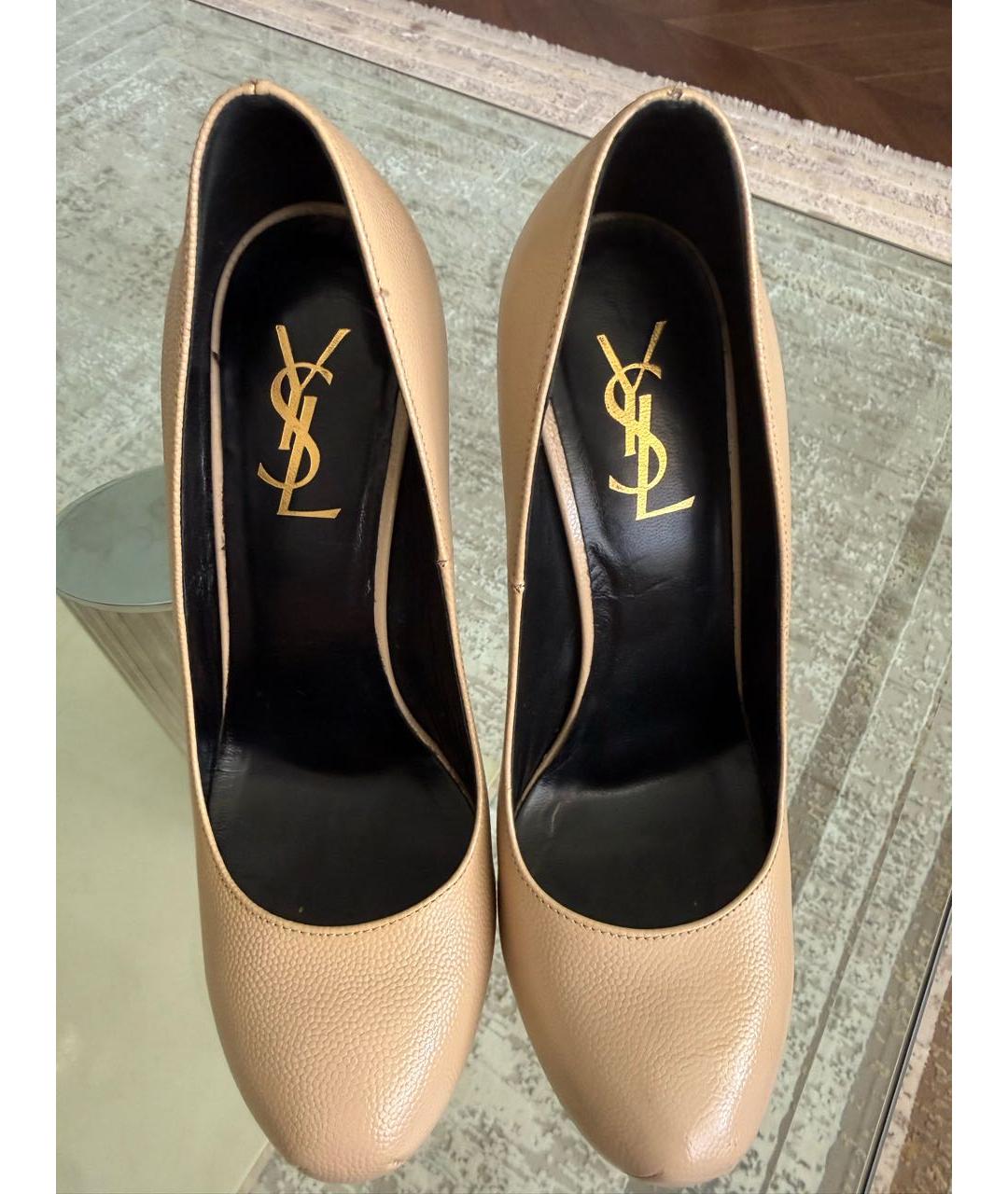 SAINT LAURENT Бежевые кожаные туфли, фото 3