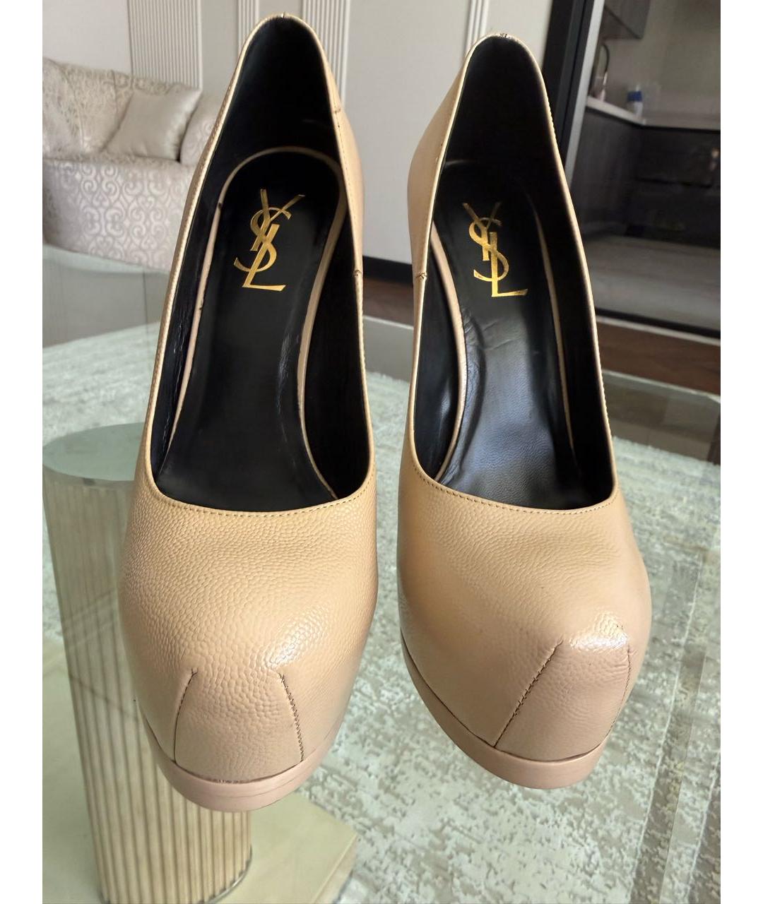 SAINT LAURENT Бежевые кожаные туфли, фото 5