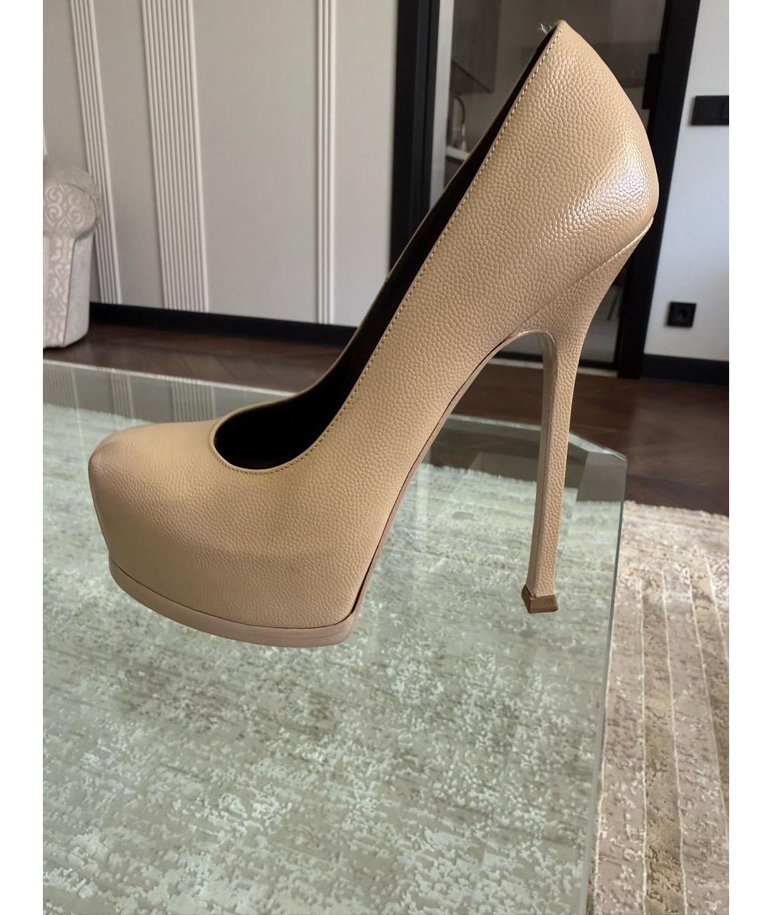 SAINT LAURENT Бежевые кожаные туфли, фото 6