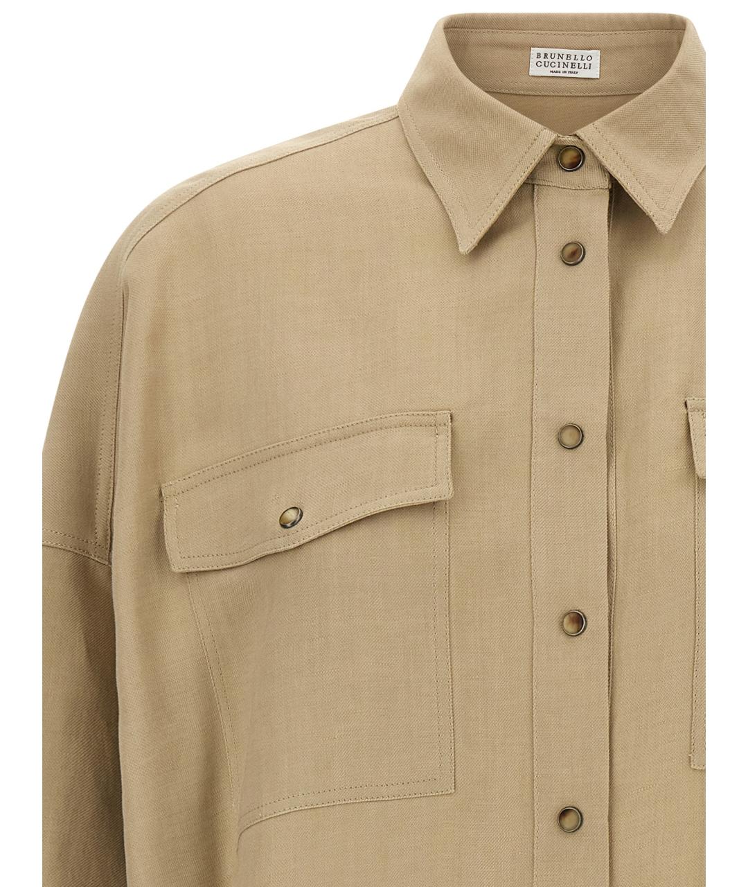 BRUNELLO CUCINELLI Бежевая вискозная рубашка, фото 3