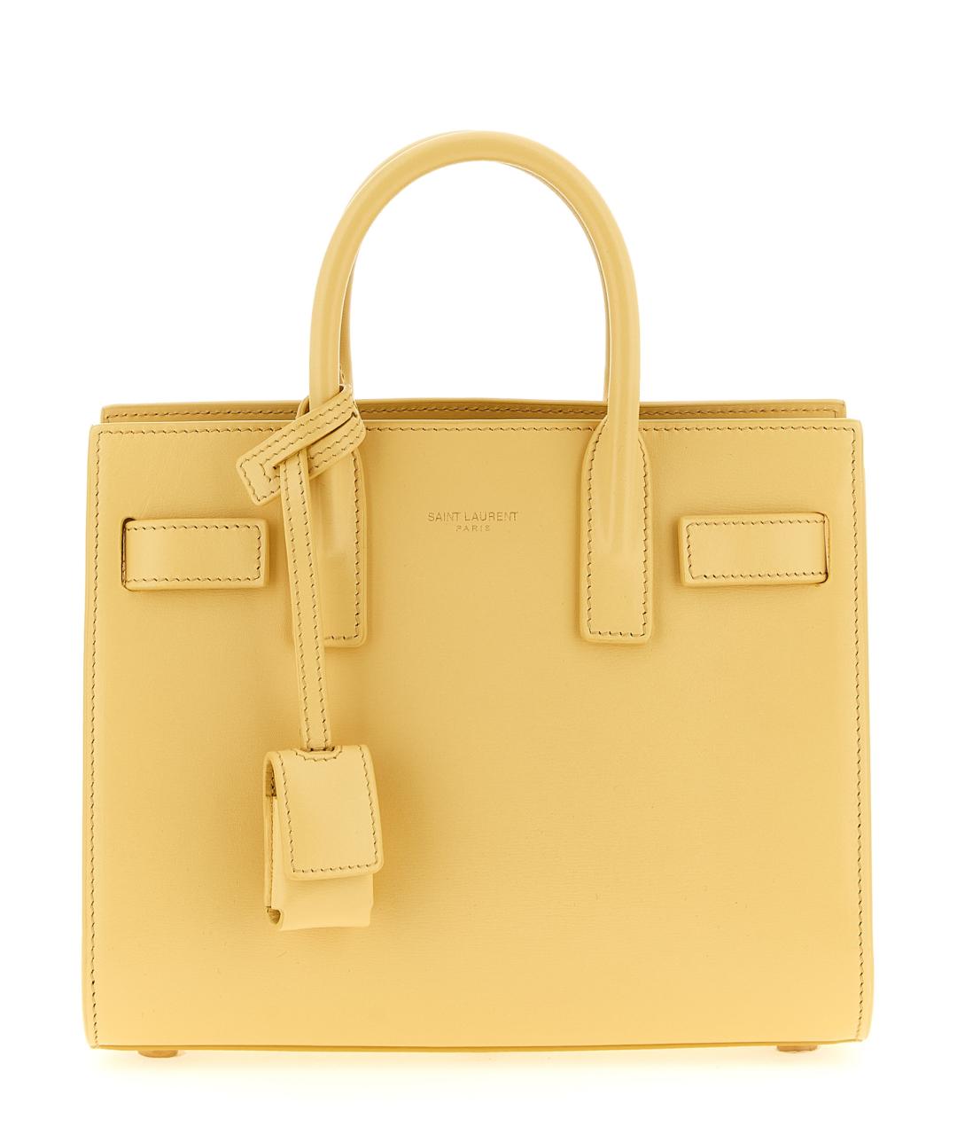 SAINT LAURENT Желтая кожаная сумка тоут, фото 1