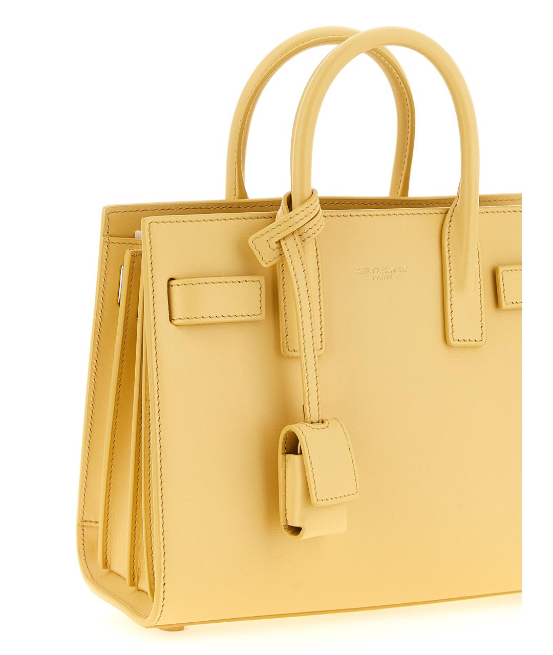 SAINT LAURENT Желтая кожаная сумка тоут, фото 3