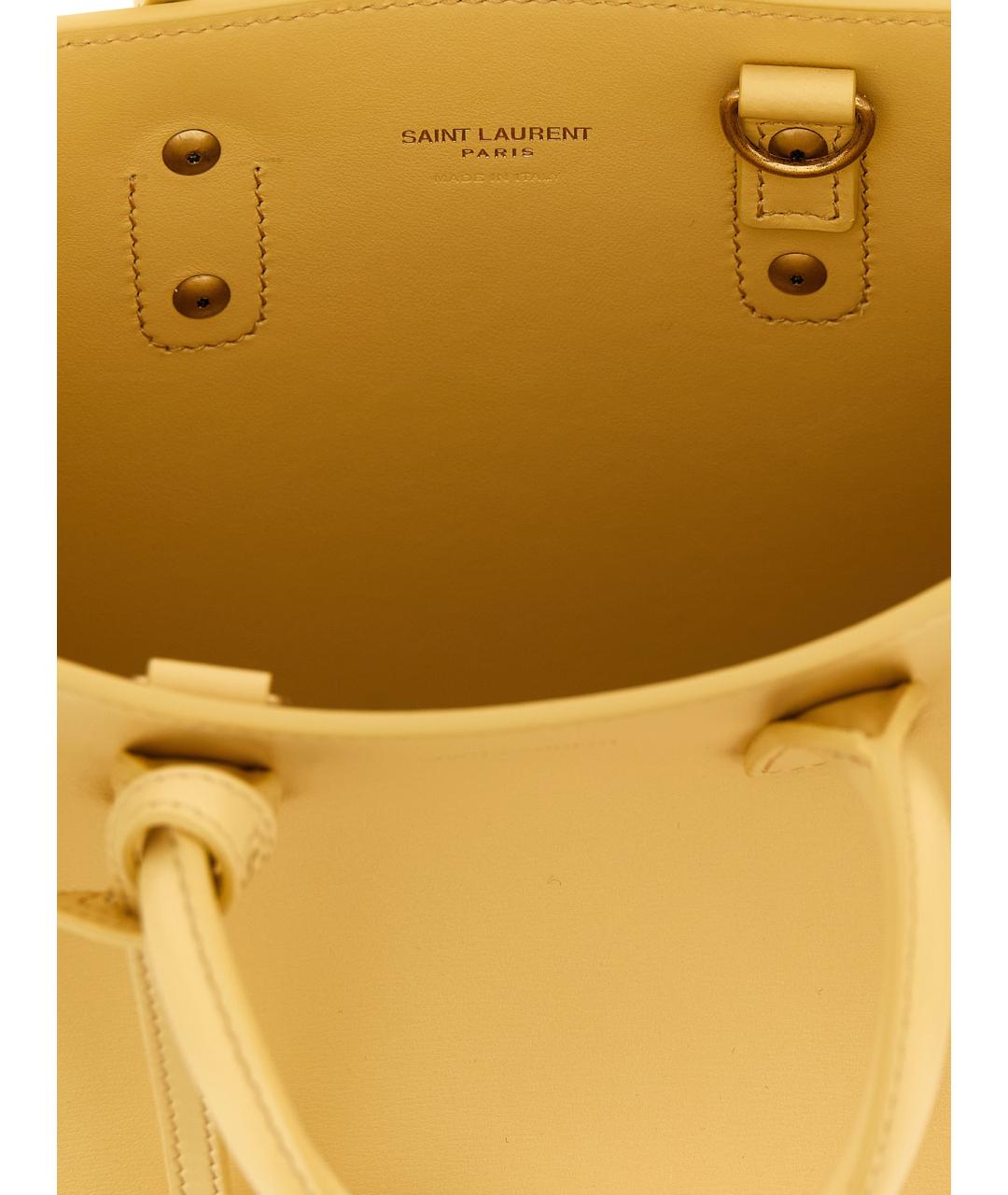 SAINT LAURENT Желтая кожаная сумка тоут, фото 4