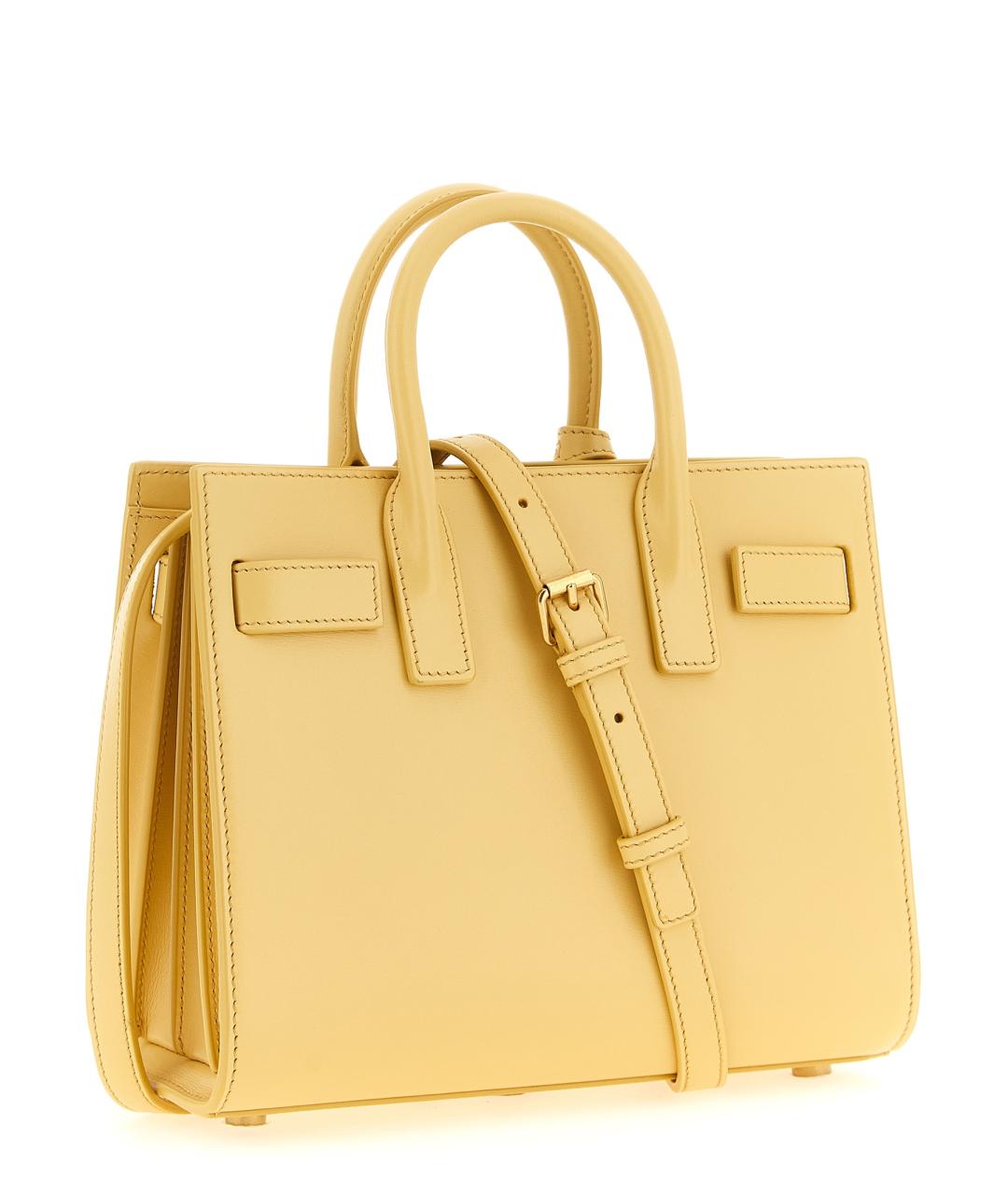 SAINT LAURENT Желтая кожаная сумка тоут, фото 2