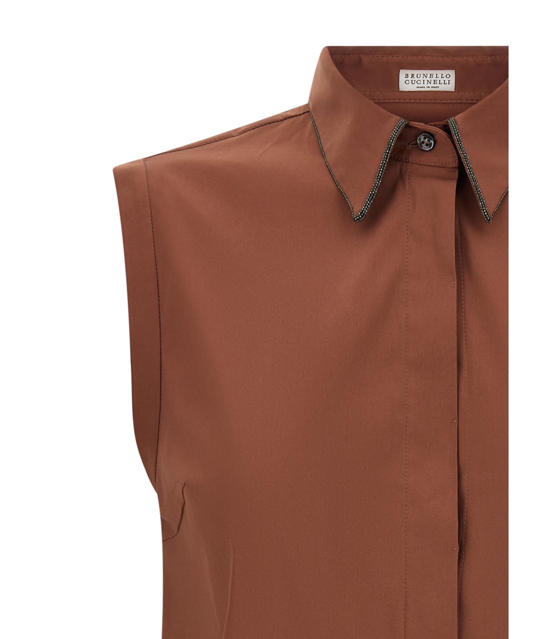 BRUNELLO CUCINELLI Коричневая хлопковая рубашка, фото 3