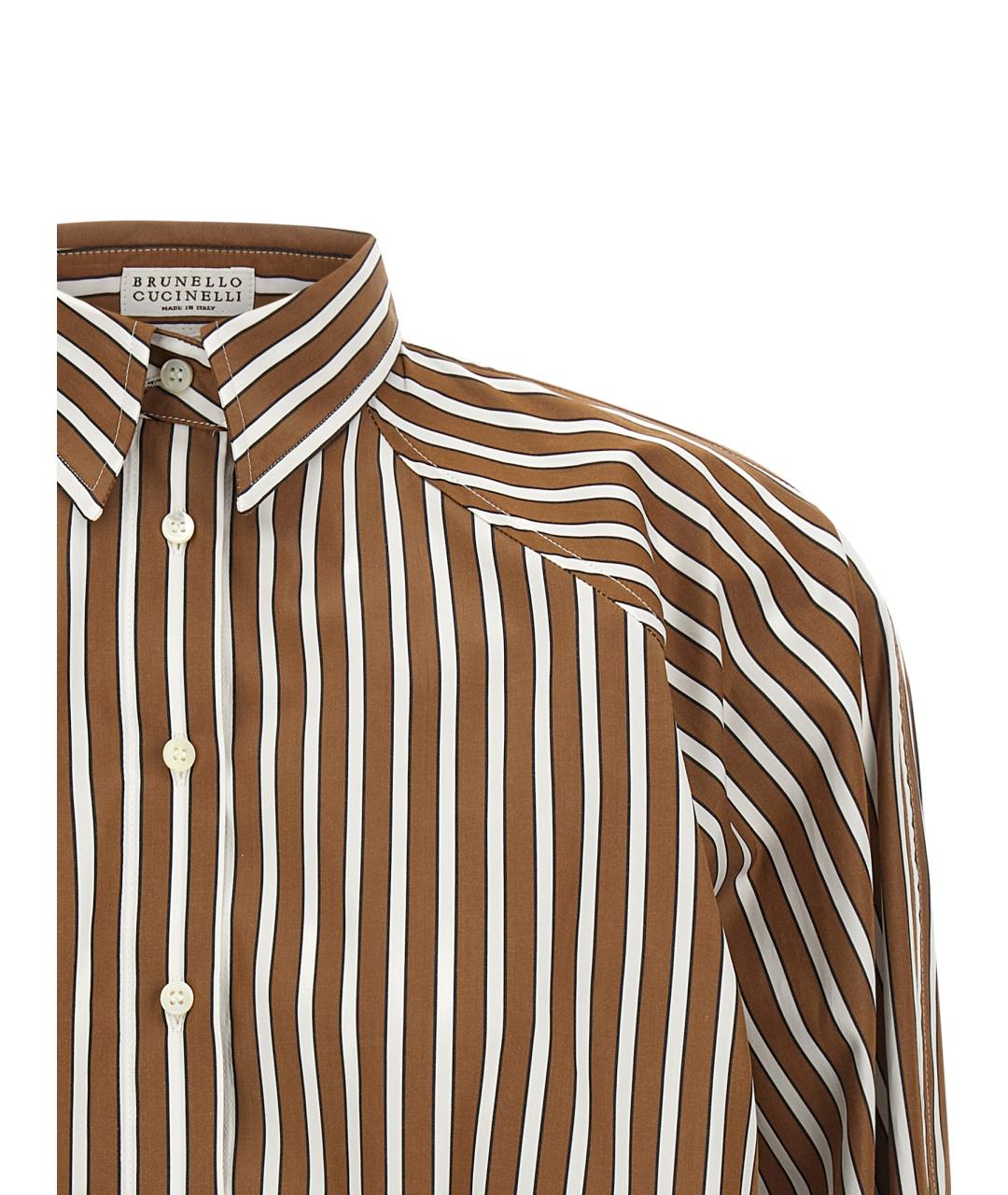 BRUNELLO CUCINELLI Коричневая хлопковая рубашка, фото 3